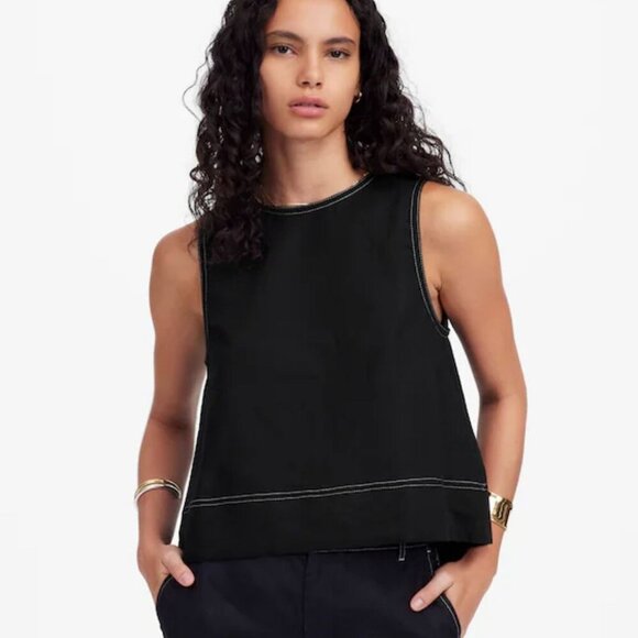 NWT Madewell Black Linen Pleated Shell Top - Size: Extra Small
